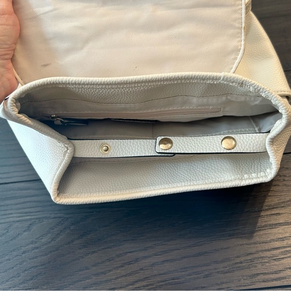 Nanette Lepore Faux Leather Quilted Small Backpack Purse Cream Travel School - Picture 9 of 12